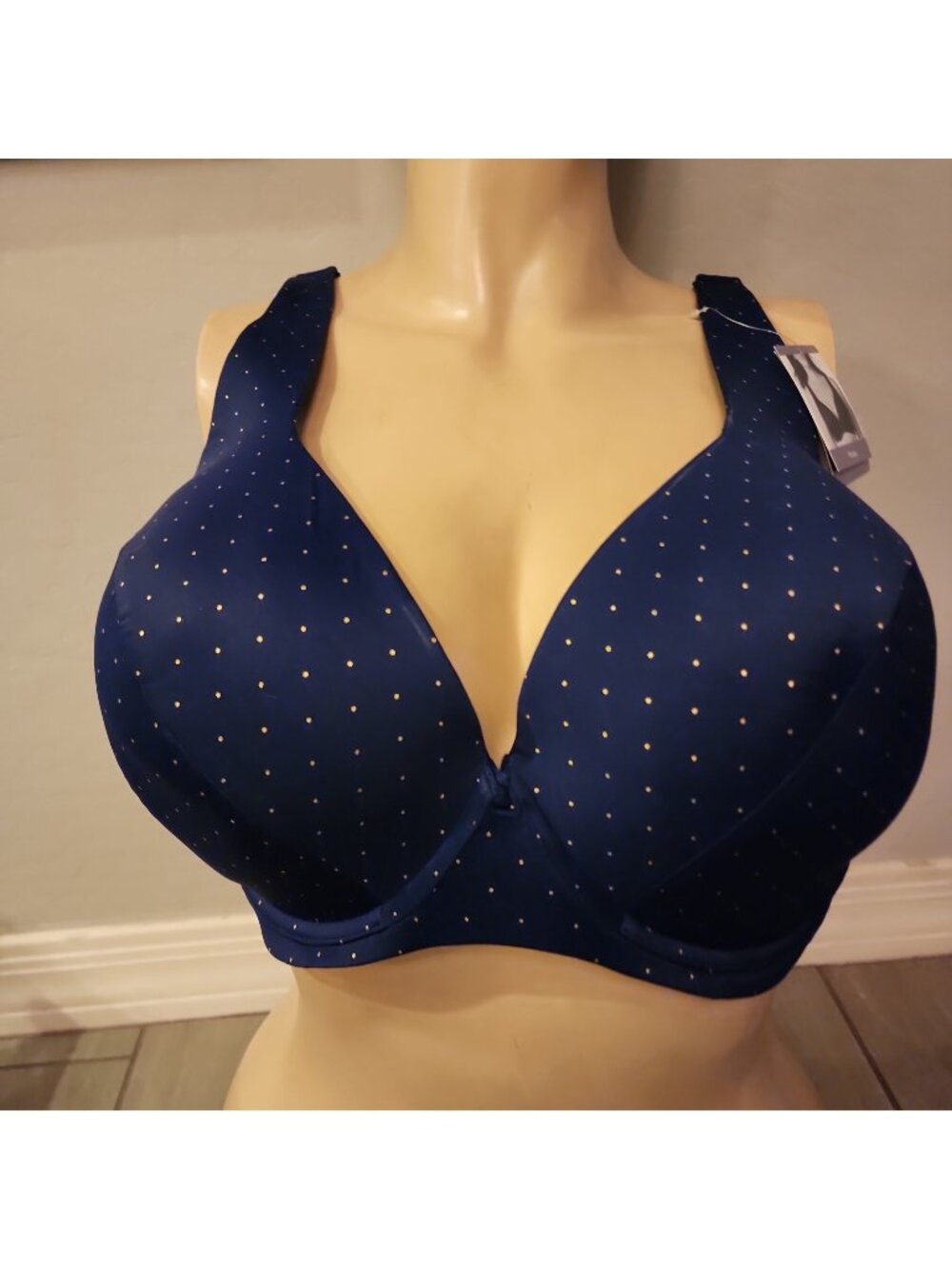 NWT Catherine's Plunge Bra 44DD Blue Polka-dot Underwire Lined 99249